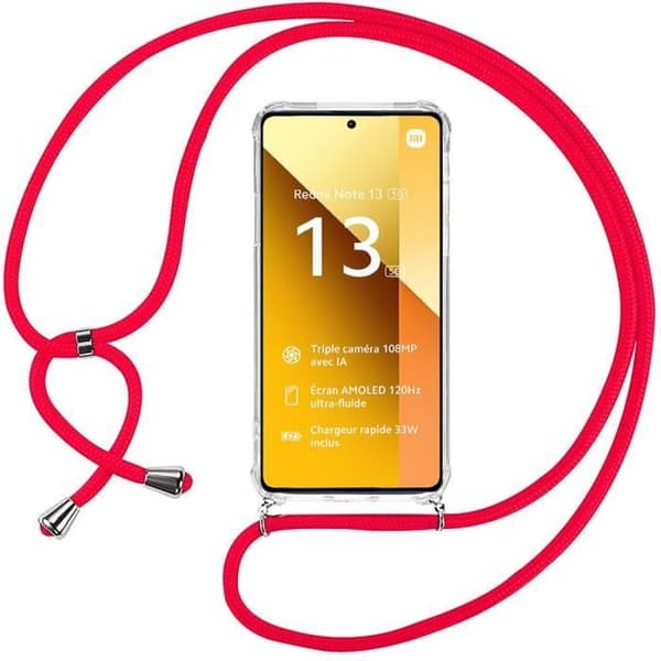 Coque - E.F.CONNECTION - För Xiaomi Redmi Note 13 5G - TPU Stötsäker - Förstärkt Skydd - Röd Snodd Röd