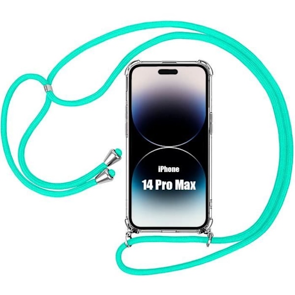 Sladdfodral till iPhone 14 Pro Max Genomskinlig stötsäker silikon + turkos sladd Klar + Turkos