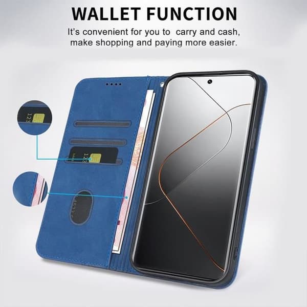Coque - Xiaomi - 14 Pro - Stötsäker - Mörkblå Läderlook - Mosaikmönster marinblå