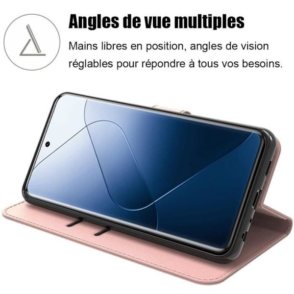 Coque - Xiaomi - 14 Pro - Stötte tålig - PU-läder - Kortficka - Stöd Rosa