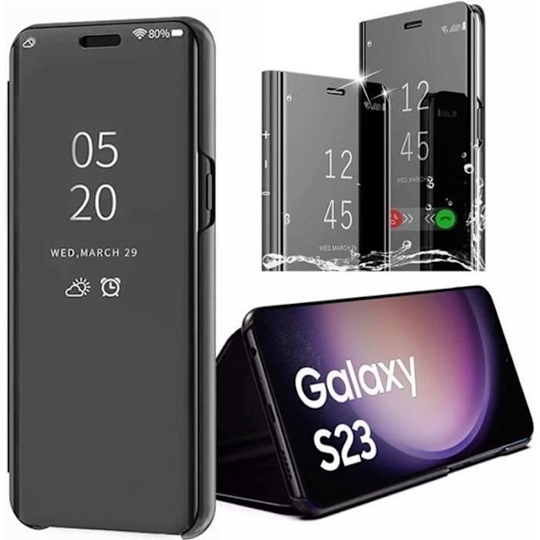 Skyddsfodral till Samsung Galaxy S23 - E.F.CONNECTION - Spegeleffekt - Genomskinligt fönster - Svart Svart