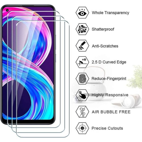 [3 styk] Hærdet glas til realme 8 Pro - E.F. CONNECTION - Gennemsigtig skærmbeskytter Transparent