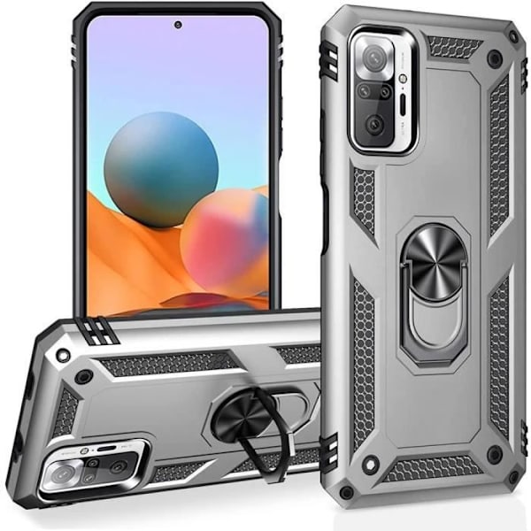 Fodral för Redmi Note 10Pro 4G (6,67") Ringstöd Förstärkt skydd Förstärkt kant Silvermetallplatta Silver