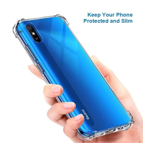 Til Xiaomi Redmi 9AT/ Redmi 9i/ 9i Sport/ 9A Sport: TRANSPARENT anti-chok silikoneetui + 2x farvede hærdet glasfilm - SORT VIT