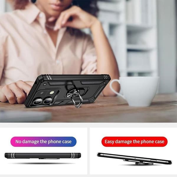 Skyddsskal - E.F.CONNECTION - För Xiaomi Redmi Note 14 5G - Rep-resistant - Styv - Med ring Svart