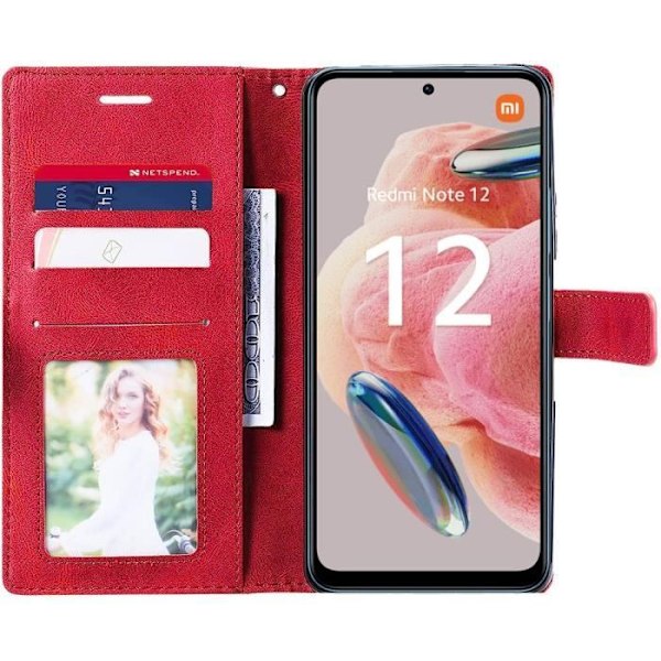 Skydd för Xiaomi Redmi Note 12 4G - E.F.Connection - Röd - Retro Stötsäker Fodral - PU Läder - Kortficka Röd