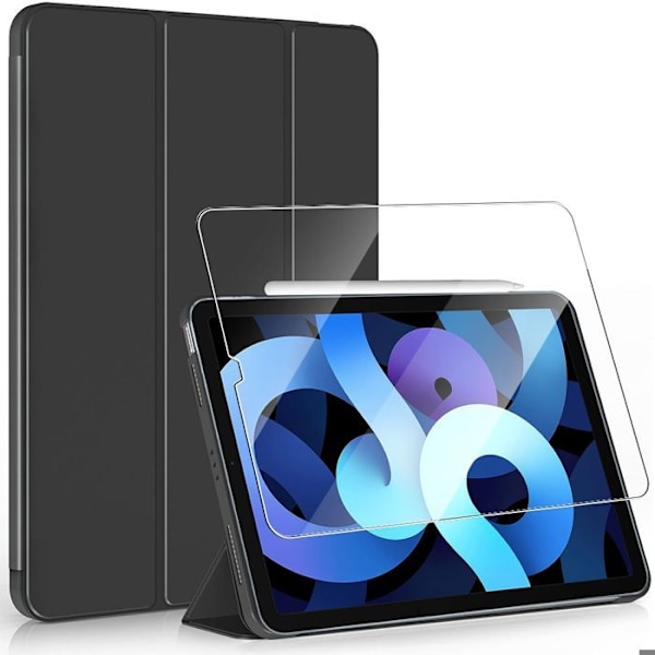 Coque + Tempered Glass til iPad 10,2 Tommer (2019/2020/2021) Slim Anti-Ridse Beskyttelse med Stativfunktion - Sort Svart