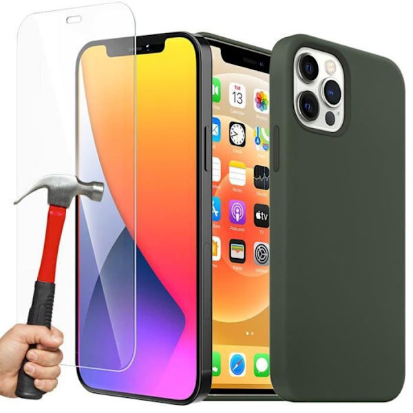 Matt silikonfodral för iPhone 13 Pro (6,1") Nattgrönt och 2 härdade glasögon Skärmskydd E.F. Connection
