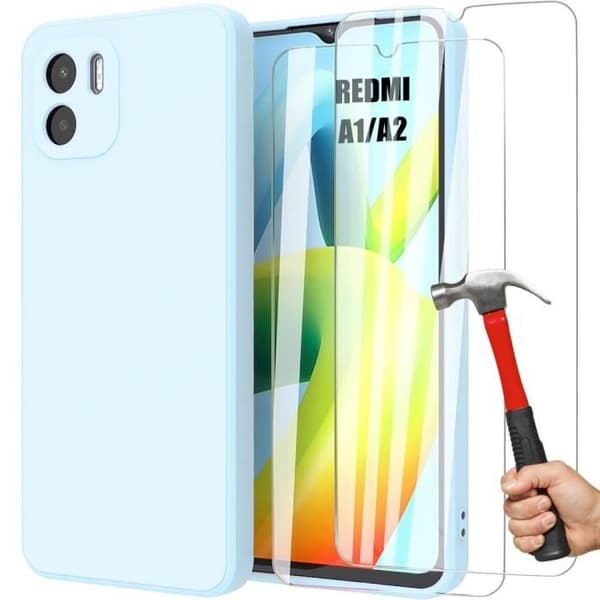 Coque + Härdat Glas - E.F.CONNECTION - För Xiaomi Redmi A1-A2 - Ultra Slim Skydd - Stötsäker - Represistent Blå