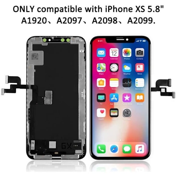 OLED-pekskärm för iPhone XS 5,8 tum svart, pekglas med reparationssats