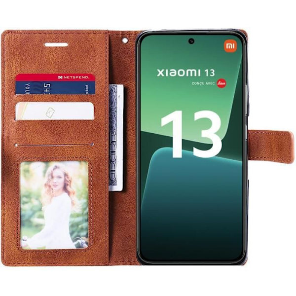 Fodral för Xiaomi 13 Brown Stripe Pattern Leather Effect + 2 härdade glasögon