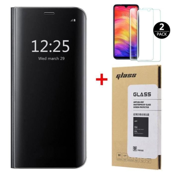 Case - Xiaomi - Redmi Note 8 Pro - Mirror Flip Case - Hærdet glas - Hård beskyttelse Svart