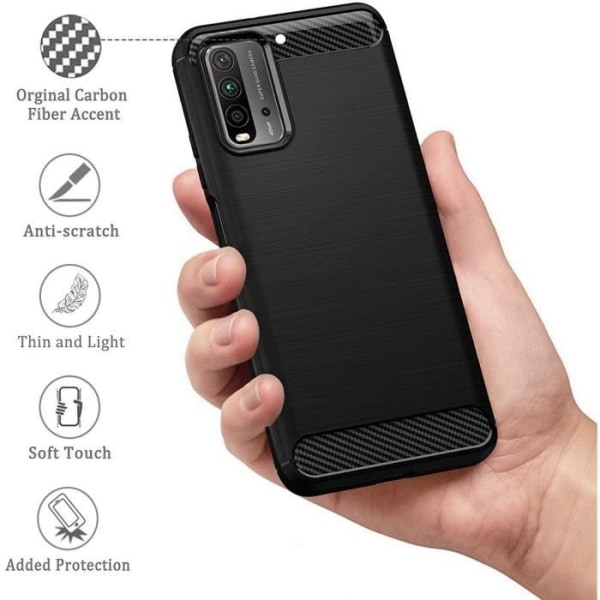 Taske til Redmi 9T (6,39") sort silikone anti-chok stål med TPU-design forstærket beskyttelse Svart