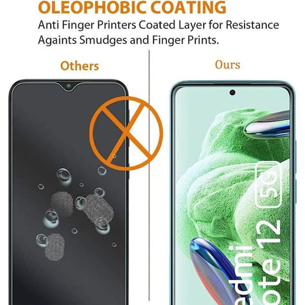 Skærmbeskytter i hærdet glas til Redmi Note 12 - E.F. CONNECTION - Pakke med 2 - 9H stødsikker Transparent