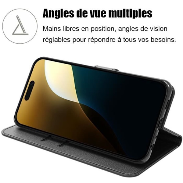Coque til iPhone 16 Pro Max - Beskyttende Cover - Sort Syntetisk Læder - 2 Hærdeglas - Stødabsorberende Svart
