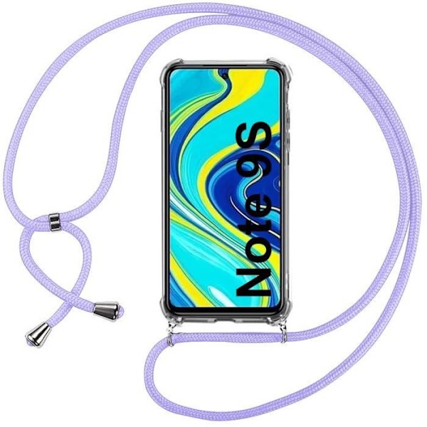 Taske til Redmi Note 9S (6,67") Stødsikker blød, forstærket hjørnebeskyttelse Forstærkede hjørner fint med lilla ledning Transparent-lila