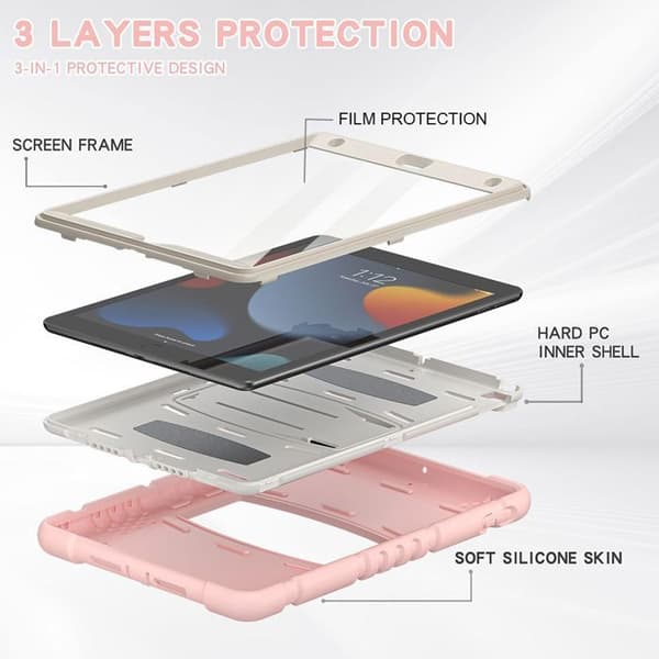 Fodral för iPad 10,2" - Heltäckande skydd - Rosa - Silikon och PC - Bakstöd - Stötsäkert Rosa