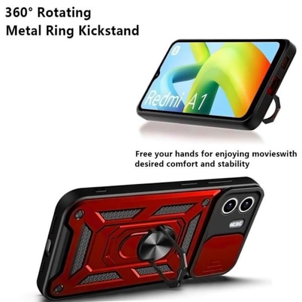 Fodral för Redmi A1/A2 Röd Stötsäker Ring Baksida Anti-Scratch Army Style Förstärkt kant Tjockt Röd