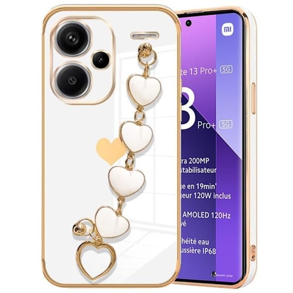 Fodral till Xiaomi Redmi Note 13 Pro+ 5G - Note 13 Pro Plus 5G, Stötsäker TPU med Love Pattern-rem, vit