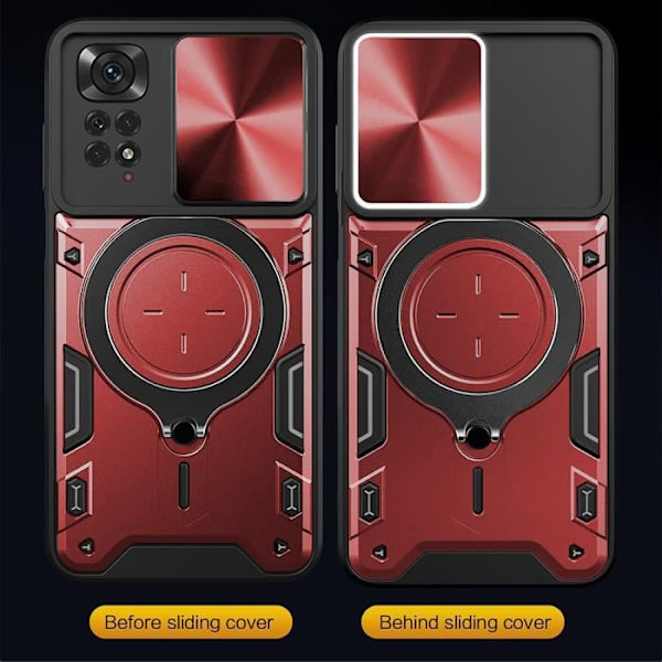 Fodral + 2 härdade glasögon för Xiaomi Redmi Note 11 Pro, skydd med stödkameraskydd - röd