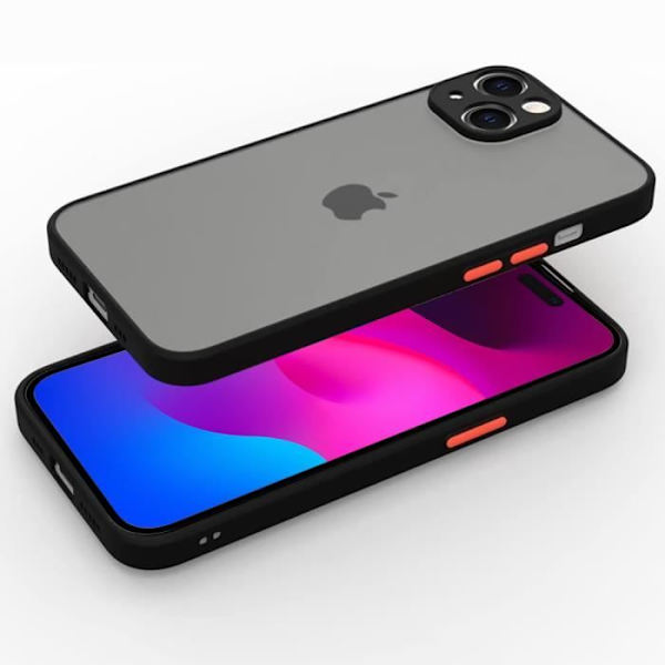 Cover til iPhone 15 Plus, tynd stiv silikonebeskyttelse Stødsikker sort + 2 hærdede briller Svart