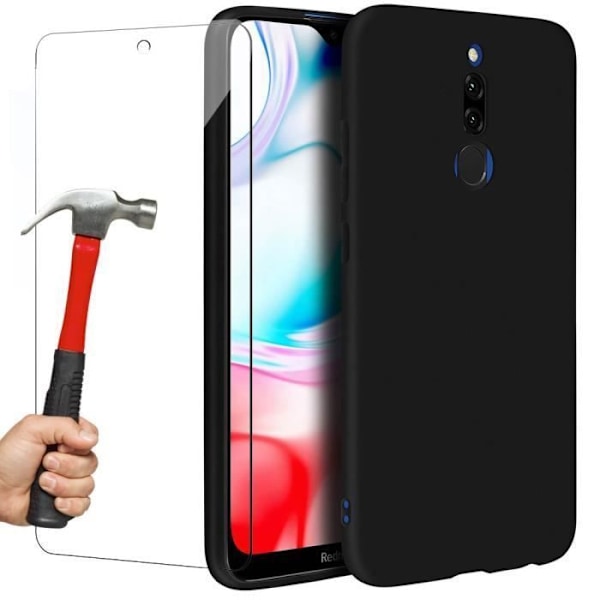 Coque för Redmi 8 (6,21") - E.F.CONNECTION - Stötsäker Mjuk Silikon av Hög Motståndskraft - Svart - Härdat Glas Svart