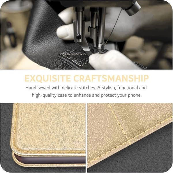 Coque + 2 Tappadeglas för Xiaomi Redmi Note 14 Pro Plus 5G - Skydd med Kunstläder Flip Guld gyllene