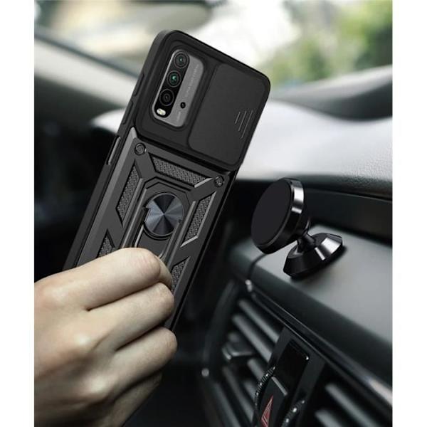 Beskyttelsesetui - E.F.CONNECTION - Til Redmi 9T - Stiv - Sort - Tykt Bageste Ring - 2 Tempererede Glas Svart