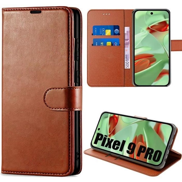 Fodral till Google Pixel 9 Pro - Anti-skrapskydd Mjukt brunt PU-läder 360 grader