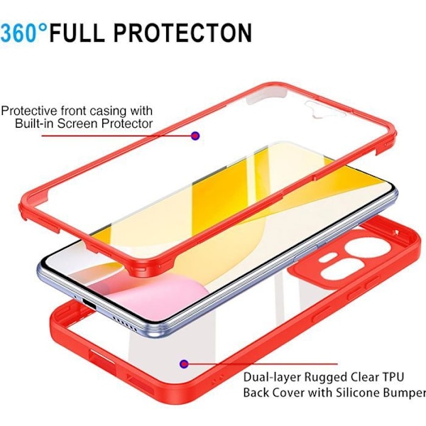 Skyddande skal för Xiaomi Redmi Note 14 Pro Plus 5G - Heltäckande TPU+PC - Röd - E.F.Connection® Röd