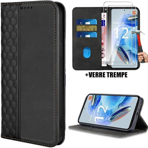 Coque - Xiaomi - Redmi Note 12 Pro 5G - Mosaik - Syntetiskt läder - Kortfack Svart