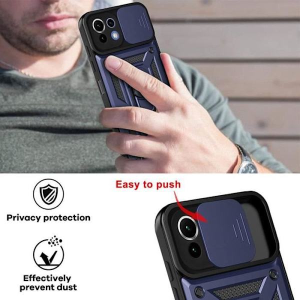 Pack 2 härdade glasögon + fodral för Redmi 9A (6,53") Marinblå Stötsäker bakre ring Anti-scratch Army Style förstärkt kant marinblå