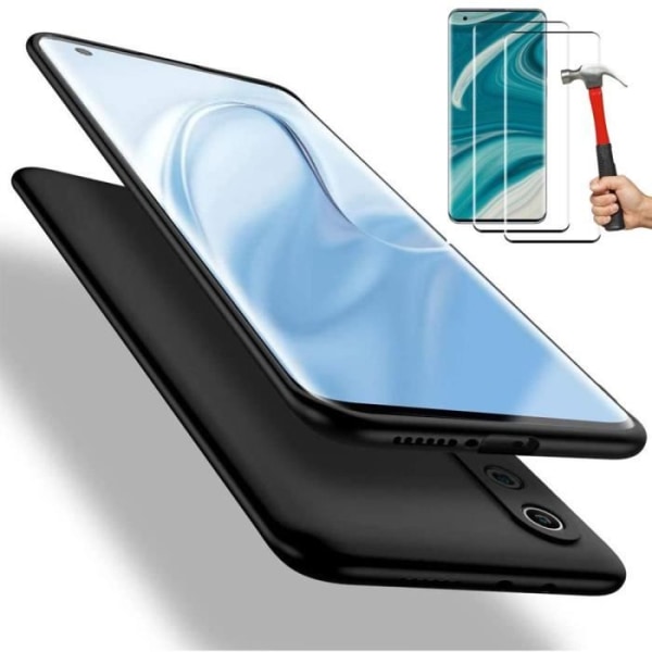 Fodral för Xiaomi Mi 10 (6,67") Pack 2 härdade glasögonfodral Flytande silikon Stötsäkert skydd Svart Svart