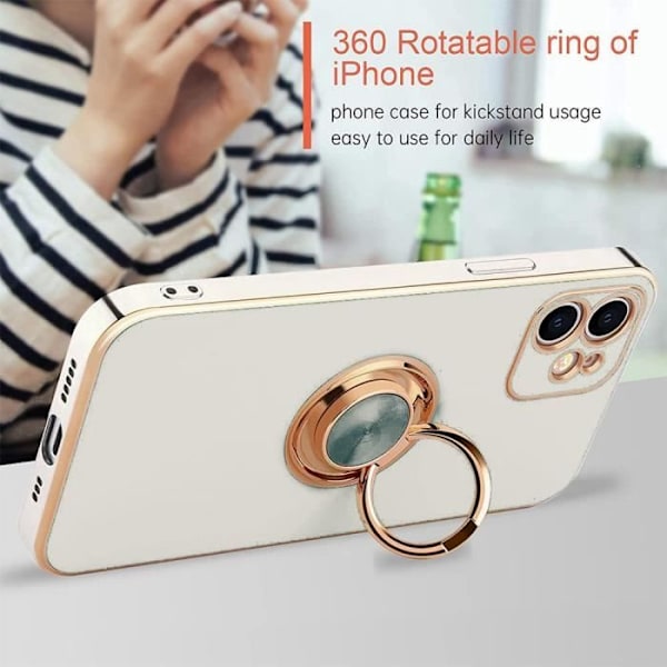 Ringfodral för iPhone 13 Pro Max (6,7") Vit elegant mjuk guldkant Lyx Stötsäker Anti-Scratch Vit