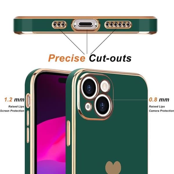 Coque - E.F.CONNECTION - för iPhone 15 Plus - Mörkgrön - Hjärtmönster - Stöt- och repbeständig skydd. Nattgrönt