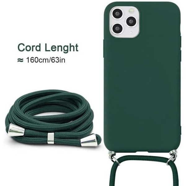 Halskæde Nøglebånd etui til iPhone 14 Pro Max Midnight Green Slank anti-ridse anti-shock beskyttelse Nattgrönt