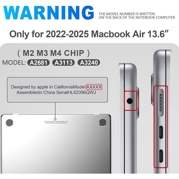 Coque kompatibel med MacBook Air 13,6 tum M4 M3 M2 2025-2022 utgåva A3240 A3113 A2681, skyddsfodral hård hölje [A3] Färg: Matt Transparent