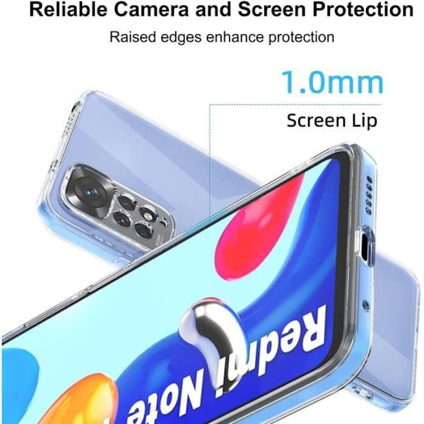 Fodral för Redmi Note 11-Note 11S + 2 härdade glasögon, mjukt silikon stötsäkert skyddsfodral
