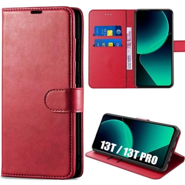 Coque - Xiaomi - 13T/13T Pro - Stötsäker - PU-läder - Röd Röd