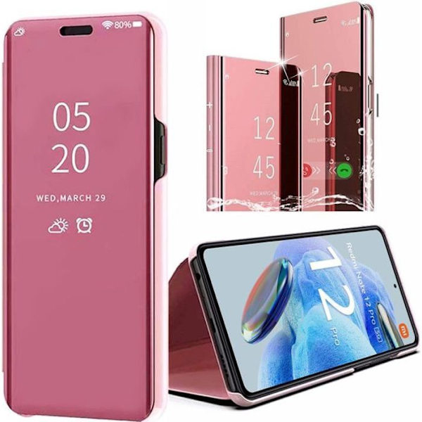 Fodral till Xiaomi Redmi Note 12 Pro 5G Flip Mirror Effect Stötsäkert skydd - Rosa Rosa