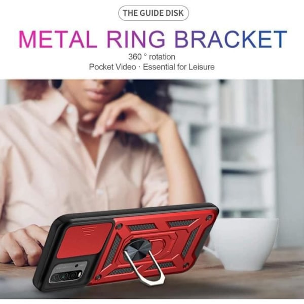 Skyddshölje - E.F.CONNECTION - För Redmi 9T - Röd - Armé - Härdat glas Röd