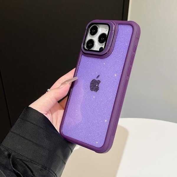 Fodral för iPhone 16 Plus, stötsäkert glitterfodral med skydd mot baklins - Genomskinlig lila