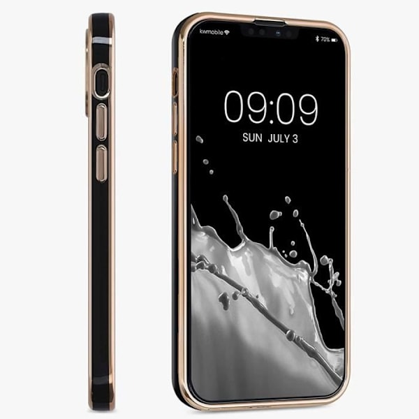 Skyddsomslag för iPhone 12 Pro Max - E.F.CONNECTION - Svart - Mjuk - Guldkant - 2 Härdade Glas Svart