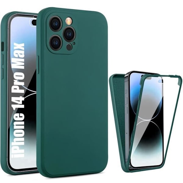 Heltäckande skal - iPhone - 14 Pro Max - Hybrid skydd - Silikon - Nattgrön Midnattsgrönt