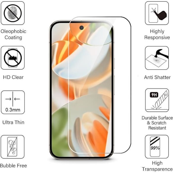 Skærmbeskyttelse - Google - Pixel 9 Pro - Sæt med 4 - Hærdet glas - Stødresistent 9H Transparent