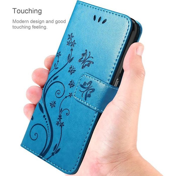 Coque och 2 Fuktiga Glas för Xiaomi Redmi Note 14 Pro 5G (inte för 4G) Skydd i Syntetisk Läder Blå Fjärilsdesign Blå