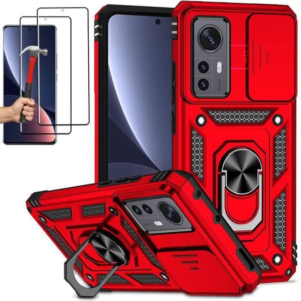 Coque och Tempererade Glas - E.F.Connection - för Xiaomi 12 - Röd - Rep-resistant - Stötskydd Röd