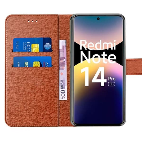 Silikonfodral - E.F.CONNECTION - För Xiaomi Redmi Note 14 Pro 5G - Stötsäker - Syntetisk läder Brun - Plånbok kastanj