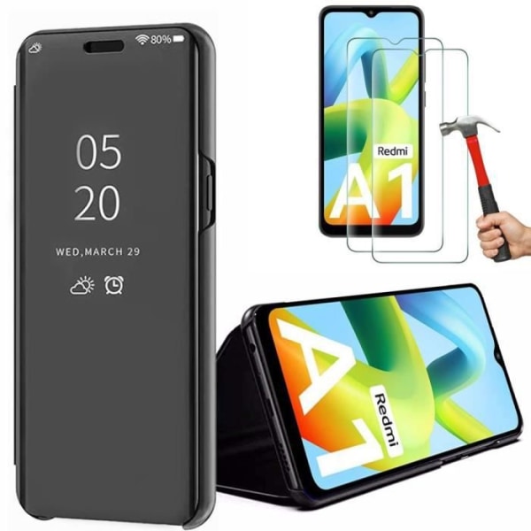 Fodral + 2 härdade glasögon för Xiaomi Redmi A1/A2 - Clear View Stötsäkert skydd Svart
