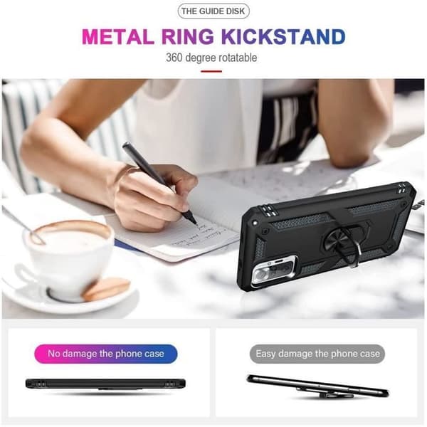 Skyddsfodral - E.F.CONNECTION - för Redmi Note 10Pro 4G - Härdat glas - Stöd ring - Förstärkt kant Svart